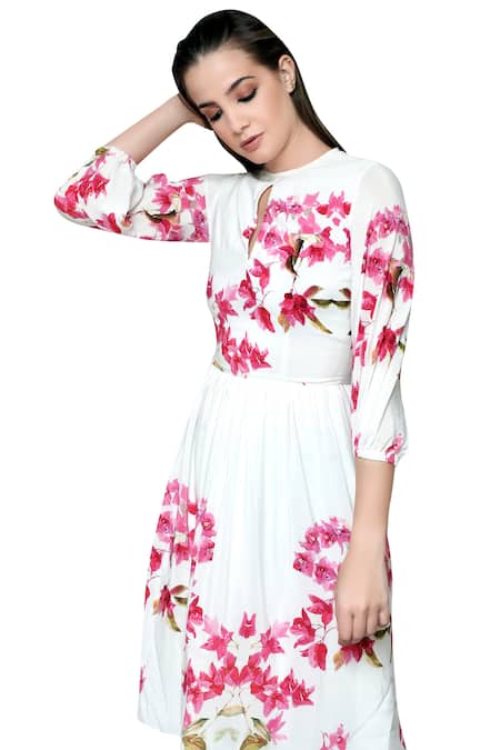 Buy_Swatee Singh_White Georgette Round Printed Dress _Online_at_Aza_Fashions