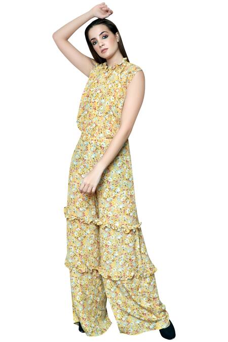 Swatee Singh Yellow Silk Crepe Round Printed Jumpsuit Online at Aza Fashions Swatee Singh_Yellow Silk Crepe Round Printed Jumpsuit _Online_at_Aza_Fashions