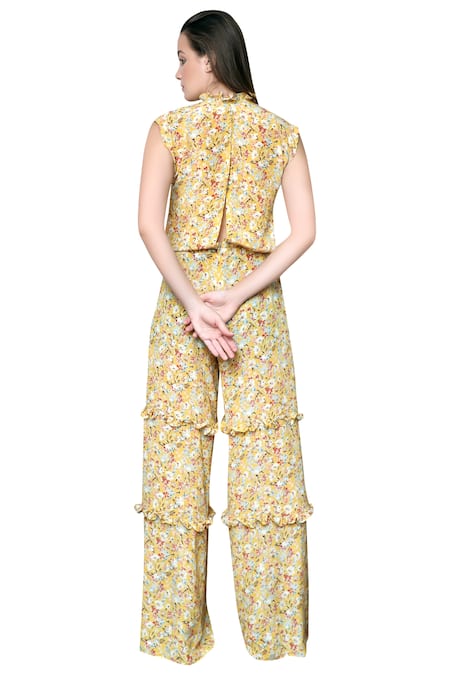Shop Swatee Singh Yellow Silk Crepe Round Printed Jumpsuit at Aza Fashions Shop_Swatee Singh_Yellow Silk Crepe Round Printed Jumpsuit _at_Aza_Fashions