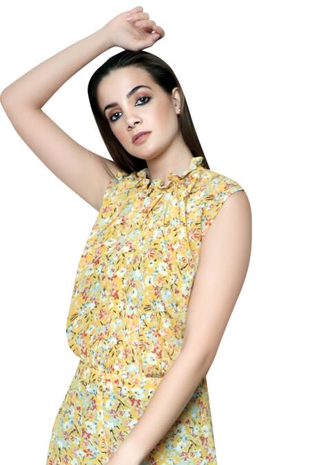 Buy Swatee Singh Yellow Silk Crepe Round Printed Jumpsuit Online at Aza Fashions Buy_Swatee Singh_Yellow Silk Crepe Round Printed Jumpsuit _Online_at_Aza_Fashions