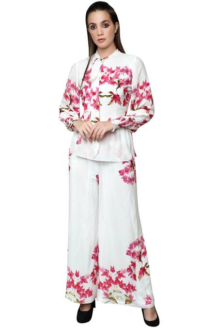 Swatee Singh White Silk Crepe Round Printed Jumpsuit Online at Aza Fashions Swatee Singh_White Silk Crepe Round Printed Jumpsuit _Online_at_Aza_Fashions