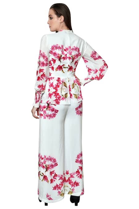 Shop Swatee Singh White Silk Crepe Round Printed Jumpsuit at Aza Fashions Shop_Swatee Singh_White Silk Crepe Round Printed Jumpsuit _at_Aza_Fashions