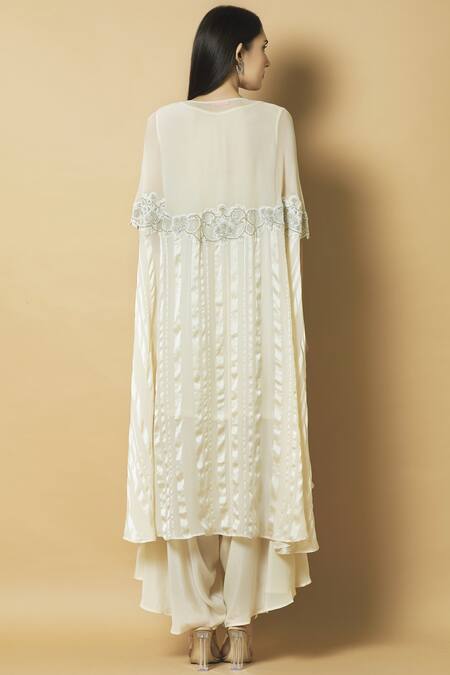 Shop J By Jannat Cream Georgette Round Asymmetric Cape Pant Set at Aza Fashions Shop_J By Jannat_Cream Georgette Round Asymmetric Cape Pant Set _at_Aza_Fashions