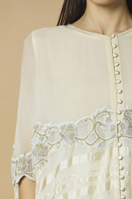 J By Jannat Cream Georgette Round Asymmetric Cape Pant Set at Aza Fashions J By Jannat_Cream Georgette Round Asymmetric Cape Pant Set _at_Aza_Fashions