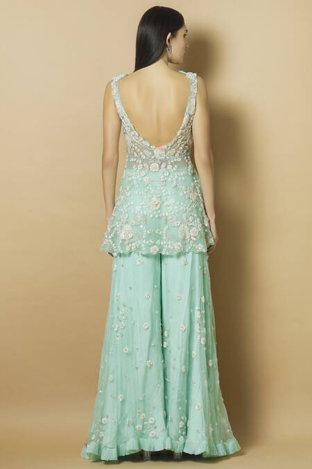 Shop J By Jannat Blue Organza Round Embroidered Kurta Set at Aza Fashions Shop_J By Jannat_Blue Organza Round Embroidered Kurta Set _at_Aza_Fashions