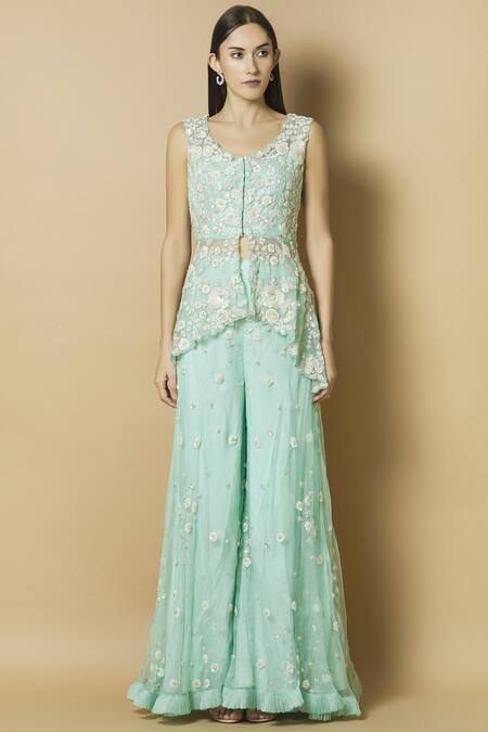 Buy J By Jannat Blue Organza Round Embroidered Kurta Set Online at Aza Fashions Buy_J By Jannat_Blue Organza Round Embroidered Kurta Set _Online_at_Aza_Fashions