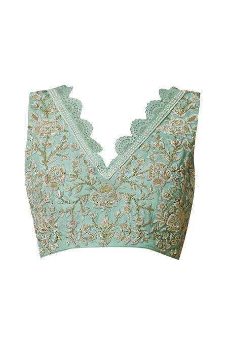 Shop J By Jannat Green Crepe V-shaped Pre-draped Saree Online at Aza Fashions Shop_J By Jannat_Green Crepe V-shaped Pre-draped Saree _Online_at_Aza_Fashions