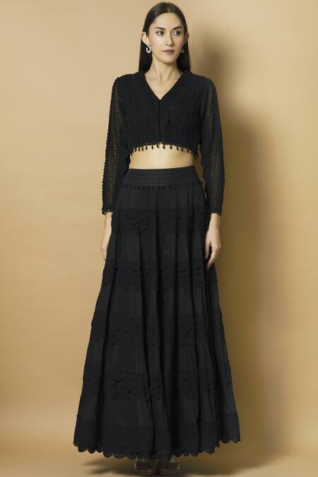 Buy J By Jannat Black Cotton Silk V-shaped Skirt Set Online at Aza Fashions Buy_J By Jannat_Black Cotton Silk V-shaped Skirt Set _Online_at_Aza_Fashions