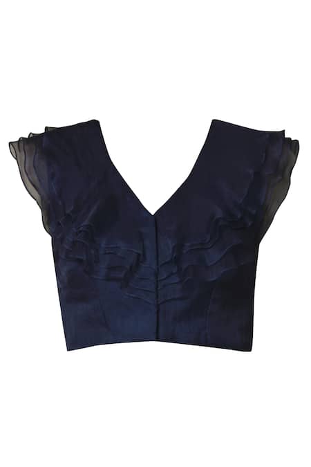 Shop J By Jannat Blue Georgette V-shaped Pre-draped Saree With Blouse Online at Aza Fashions Shop_J By Jannat_Blue Georgette V-shaped Pre-draped Saree With Blouse _Online_at_Aza_Fashions