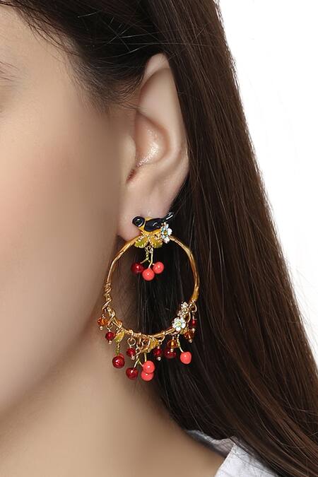 Red stone store hoop earrings