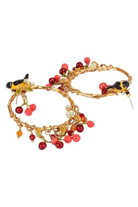 Brashbug_Red Stone Hoop Earrings_Online_at_Aza_Fashions