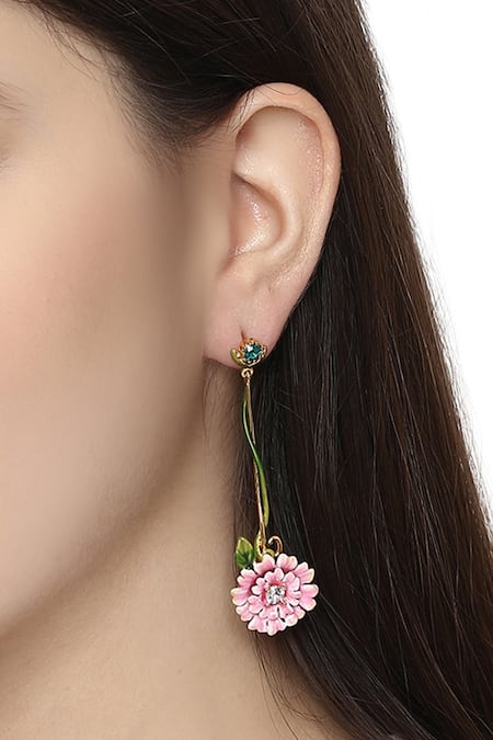 Brashbug Pink Stone Floral Dangler Earrings