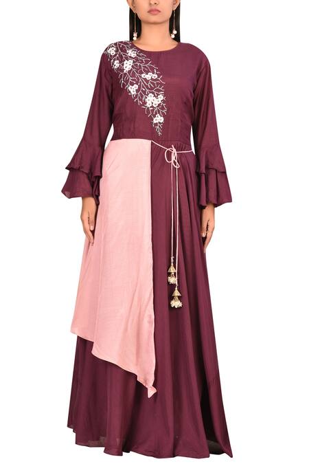 Buy_Nazaakat By Samara Singh_Wine Muslin Embroidered Anarkali_Online_at_Aza_Fashions