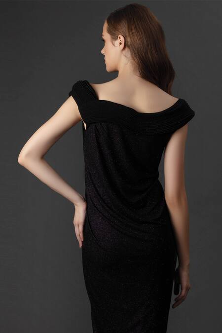 Gaurav Gupta Blue Jersey Off Shoulder Slit Dress Online at Aza Fashions Gaurav Gupta_Blue Jersey Off Shoulder Slit Dress_Online_at_Aza_Fashions