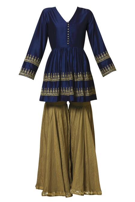 Buy_Aekatri_Blue Chanderi Silk Kurta Sharara Set_Online_at_Aza_Fashions