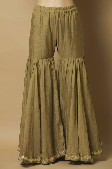 Shop_Aekatri_Blue Chanderi Silk Kurta Sharara Set_Online_at_Aza_Fashions