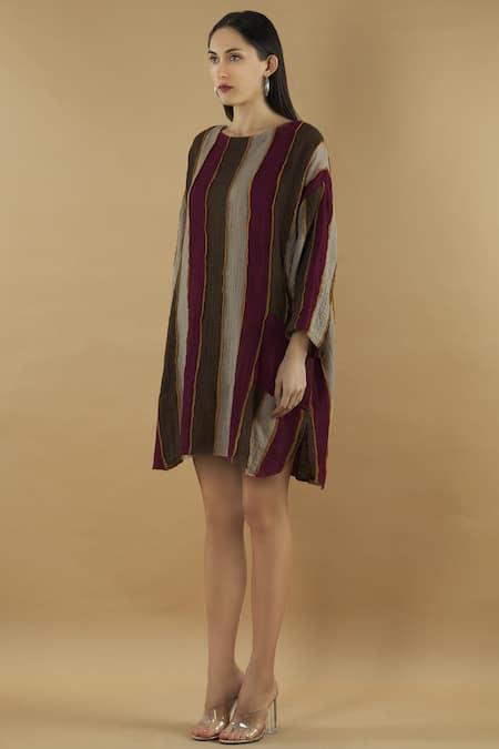 Buy Yavi Multi Color Wool Round Striped Dress Online at Aza Fashions Buy_Yavi_Multi Color Wool Round Striped Dress _Online_at_Aza_Fashions