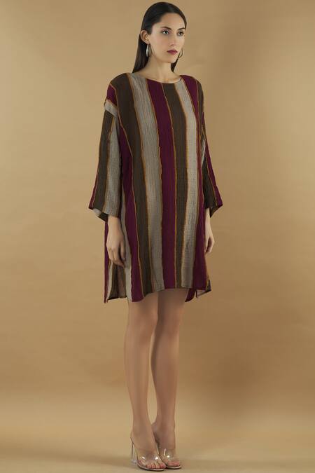 Yavi Multi Color Wool Round Striped Dress Online at Aza Fashions Yavi_Multi Color Wool Round Striped Dress _Online_at_Aza_Fashions