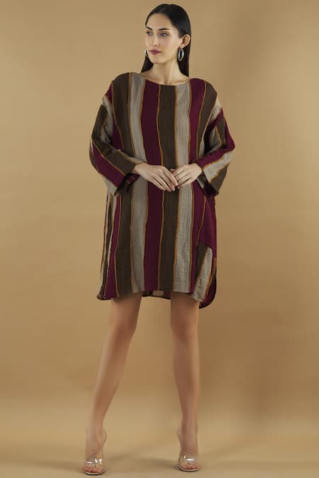 Yavi Multi Color Wool Round Striped Dress 