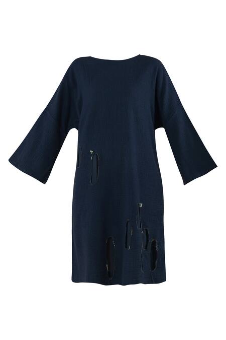 Shop Yavi Blue Wool Round Midi Dress Online at Aza Fashions Shop_Yavi_Blue Wool Round Midi Dress _Online_at_Aza_Fashions