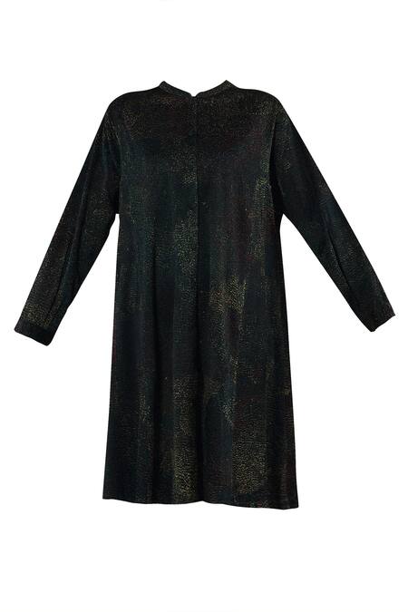 Buy Yavi Black Wool Band Collar Textured Shirt Dress Online at Aza Fashions Buy_Yavi_Black Wool Band Collar Textured Shirt Dress _Online_at_Aza_Fashions