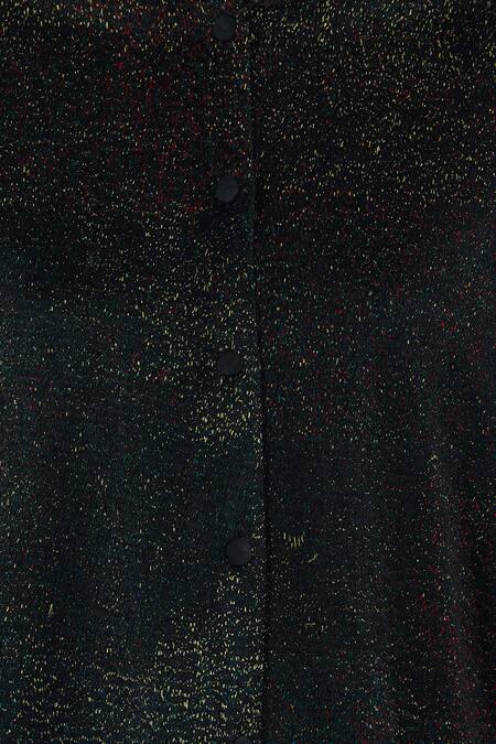 Yavi Black Wool Band Collar Textured Shirt Dress at Aza Fashions Yavi_Black Wool Band Collar Textured Shirt Dress _at_Aza_Fashions