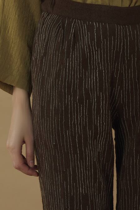 Buy Yavi Brown Wool Embroidered Pants Online at Aza Fashions Buy_Yavi_Brown Wool Embroidered Pants _Online_at_Aza_Fashions