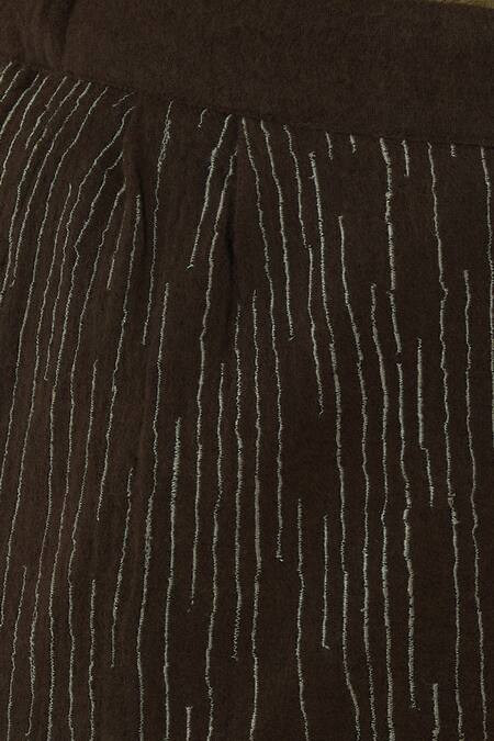 Shop Yavi Brown Wool Embroidered Pants Online at Aza Fashions Shop_Yavi_Brown Wool Embroidered Pants _Online_at_Aza_Fashions