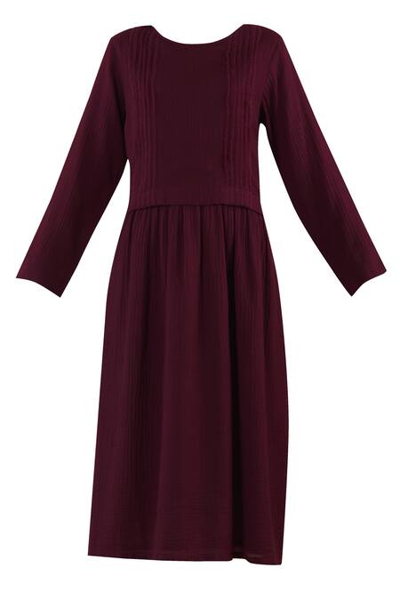 Shop Yavi Purple Wool Round Pleated Midi Dress Online at Aza Fashions Shop_Yavi_Purple Wool Round Pleated Midi Dress _Online_at_Aza_Fashions