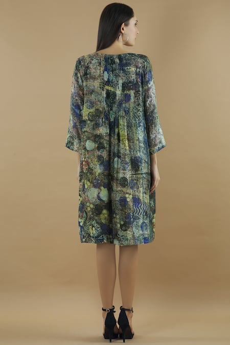 Shop Yavi Multi Color Silk Round Printed Dress at Aza Fashions Shop_Yavi_Multi Color Silk Round Printed Dress _at_Aza_Fashions