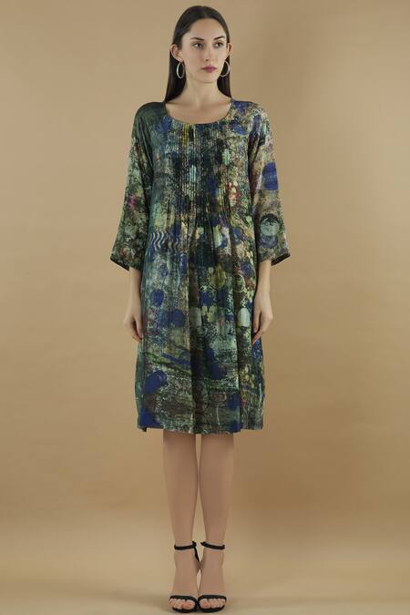 Shop Yavi Multi Color Silk Round Printed Dress Online at Aza Fashions Shop_Yavi_Multi Color Silk Round Printed Dress _Online_at_Aza_Fashions