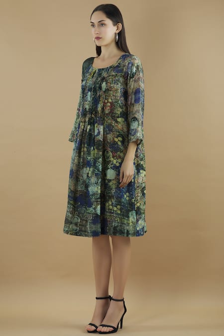 Buy Yavi Multi Color Silk Round Printed Dress Online at Aza Fashions Buy_Yavi_Multi Color Silk Round Printed Dress _Online_at_Aza_Fashions