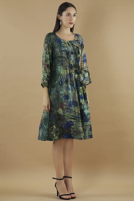 Yavi Multi Color Silk Round Printed Dress Online at Aza Fashions Yavi_Multi Color Silk Round Printed Dress _Online_at_Aza_Fashions