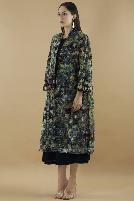 Buy Yavi Multi Color Silk Velvet Long Jacket Online at Aza Fashions Buy_Yavi_Multi Color Silk Velvet Long Jacket _Online_at_Aza_Fashions