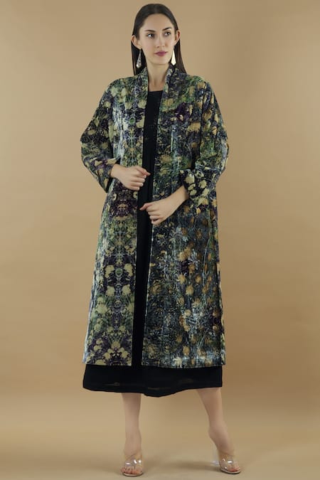 Buy Black Silk Embroidery Kashmiri Tilla Dress Turtle With Velvet Jacket  For Women by Wazir C Online at Aza Fashions.