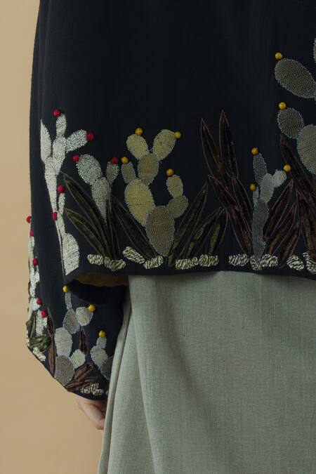 Yavi Black Cotton Embroidered Jacket at Aza Fashions Yavi_Black Cotton Embroidered Jacket _at_Aza_Fashions