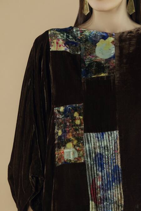 Yavi Brown Silk Round Embroidered Blouse at Aza Fashions Yavi_Brown Silk Round Embroidered Blouse _at_Aza_Fashions