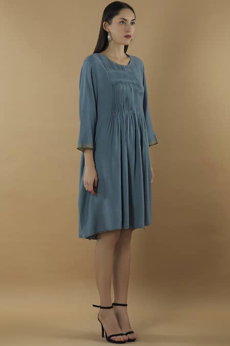 Yavi Grey Wool Round Flared Dress Online at Aza Fashions Yavi_Grey Wool Round Flared Dress _Online_at_Aza_Fashions