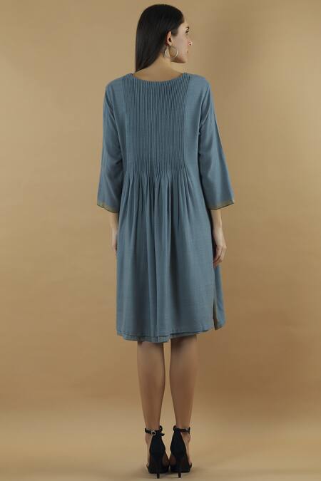 Shop Yavi Grey Wool Round Flared Dress at Aza Fashions Shop_Yavi_Grey Wool Round Flared Dress _at_Aza_Fashions