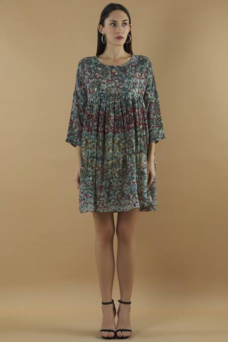 Shop Yavi Multi Color Wool Round Printed Short Dress Online at Aza Fashions Shop_Yavi_Multi Color Wool Round Printed Short Dress _Online_at_Aza_Fashions