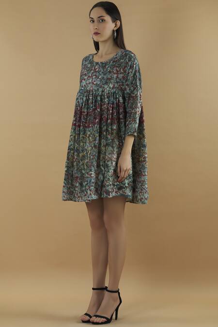 Buy Yavi Multi Color Wool Round Printed Short Dress Online at Aza Fashions Buy_Yavi_Multi Color Wool Round Printed Short Dress _Online_at_Aza_Fashions