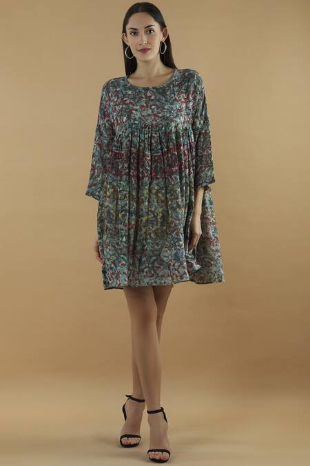 Yavi Multi Color Wool Round Printed Short Dress Online at Aza Fashions Yavi_Multi Color Wool Round Printed Short Dress _Online_at_Aza_Fashions