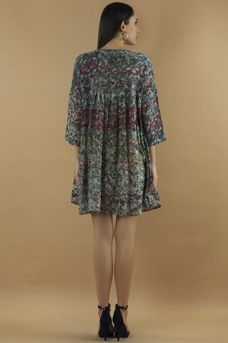 Shop Yavi Multi Color Wool Round Printed Short Dress at Aza Fashions Shop_Yavi_Multi Color Wool Round Printed Short Dress _at_Aza_Fashions