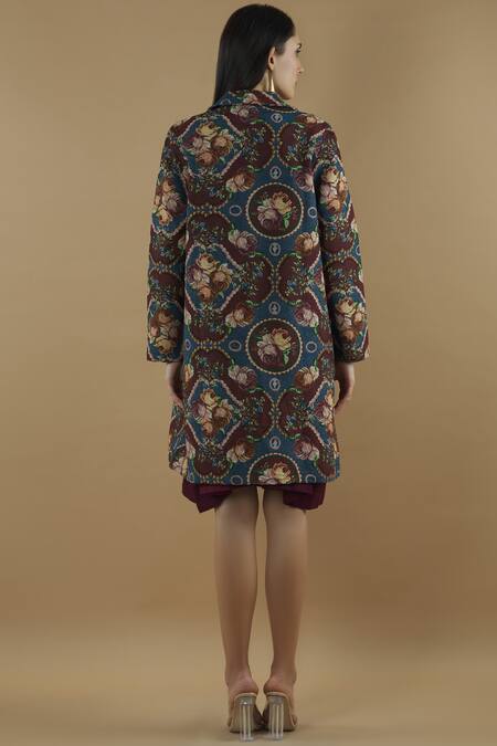 Yavi_Blue Cotton Spread Collar Floral Print Jacket _Online_at_Aza_Fashions