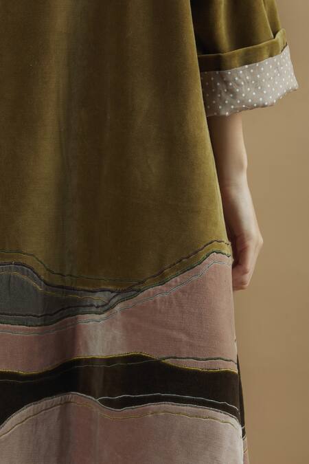 Yavi Green Cotton Flap Collar Long Jacket at Aza Fashions Yavi_Green Cotton Flap Collar Long Jacket _at_Aza_Fashions