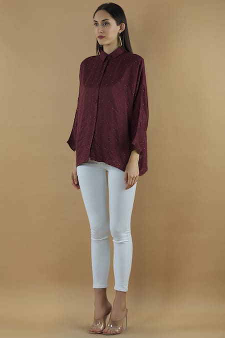 Buy Yavi Purple Silk Spread Collar Embroidered Shirt Online at Aza Fashions Buy_Yavi_Purple Silk Spread Collar Embroidered Shirt _Online_at_Aza_Fashions