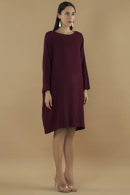 Yavi Purple Wool Round Flared Dress Online at Aza Fashions Yavi_Purple Wool Round Flared Dress _Online_at_Aza_Fashions