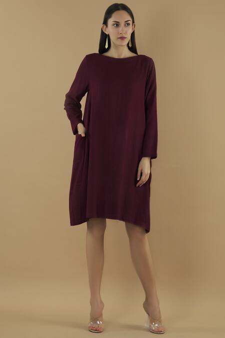 Yavi Purple Wool Round Flared Dress 