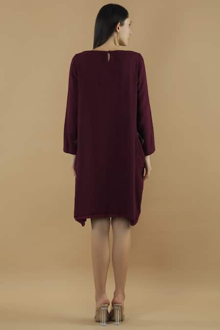 Shop Yavi Purple Wool Round Flared Dress at Aza Fashions Shop_Yavi_Purple Wool Round Flared Dress _at_Aza_Fashions