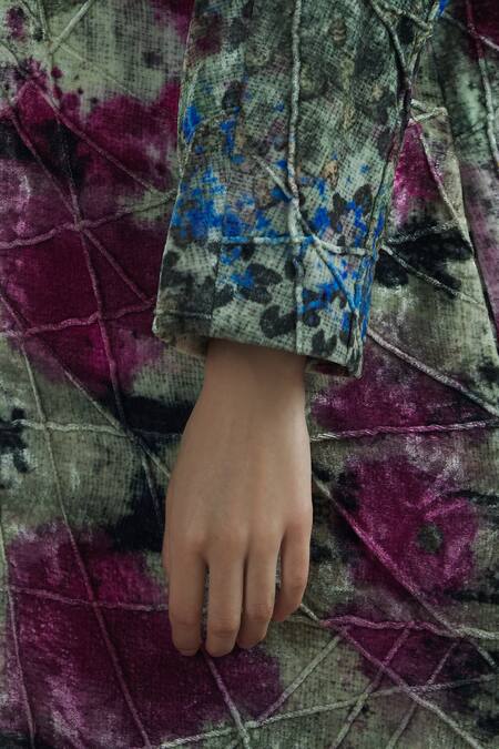 Yavi Multi Color Silk Velvet Long Jacket at Aza Fashions Yavi_Multi Color Silk Velvet Long Jacket _at_Aza_Fashions